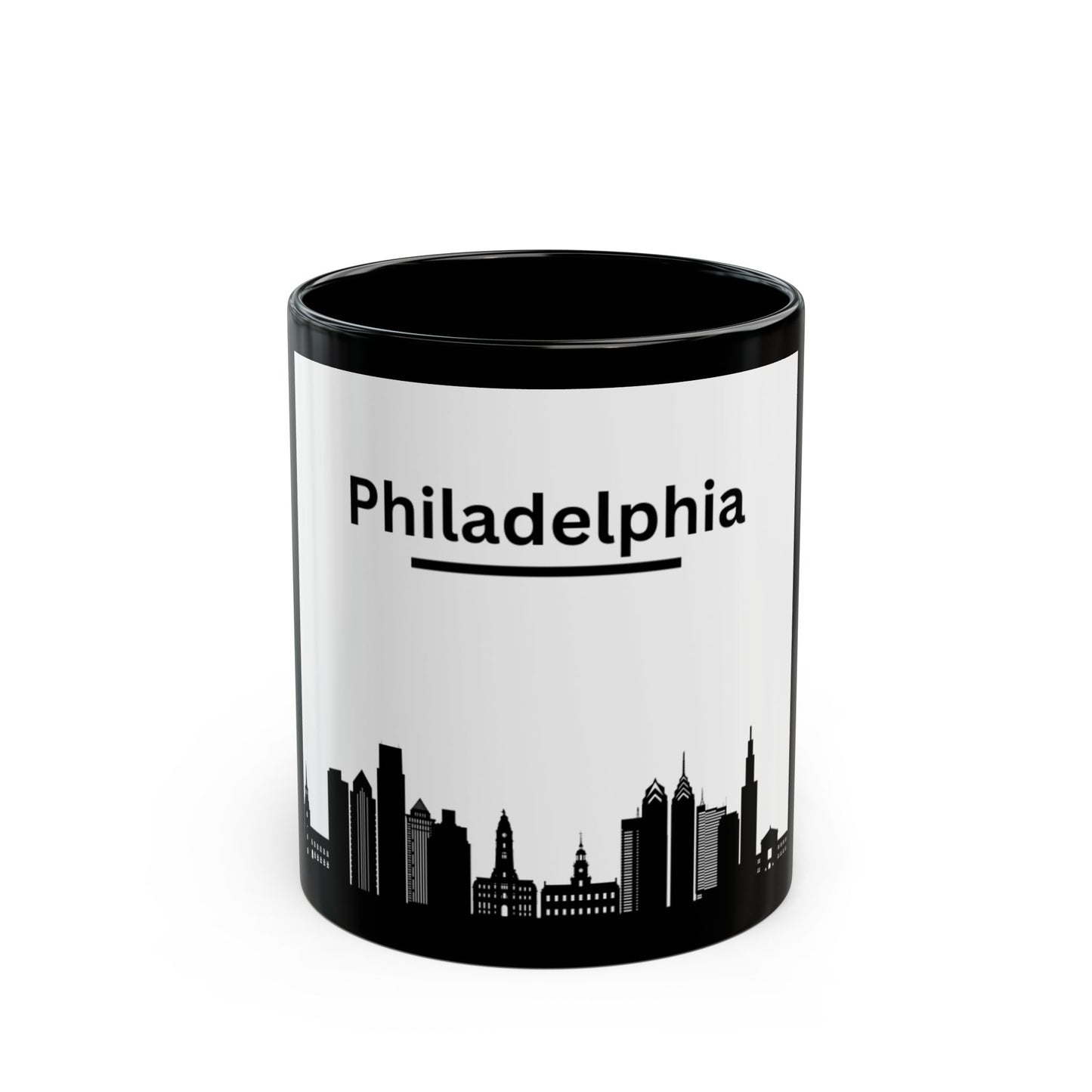 Black Mug with Stunning Philadelphia City View  Perfect for Coffee Lovers and City Enthusiasts! (11oz, 15oz)