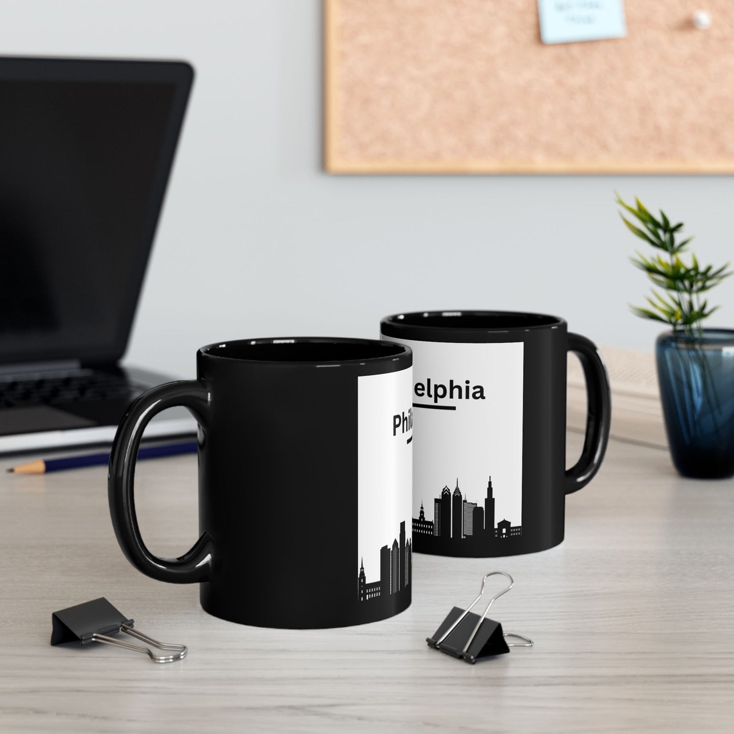 Black Mug with Stunning Philadelphia City View  Perfect for Coffee Lovers and City Enthusiasts! (11oz, 15oz)