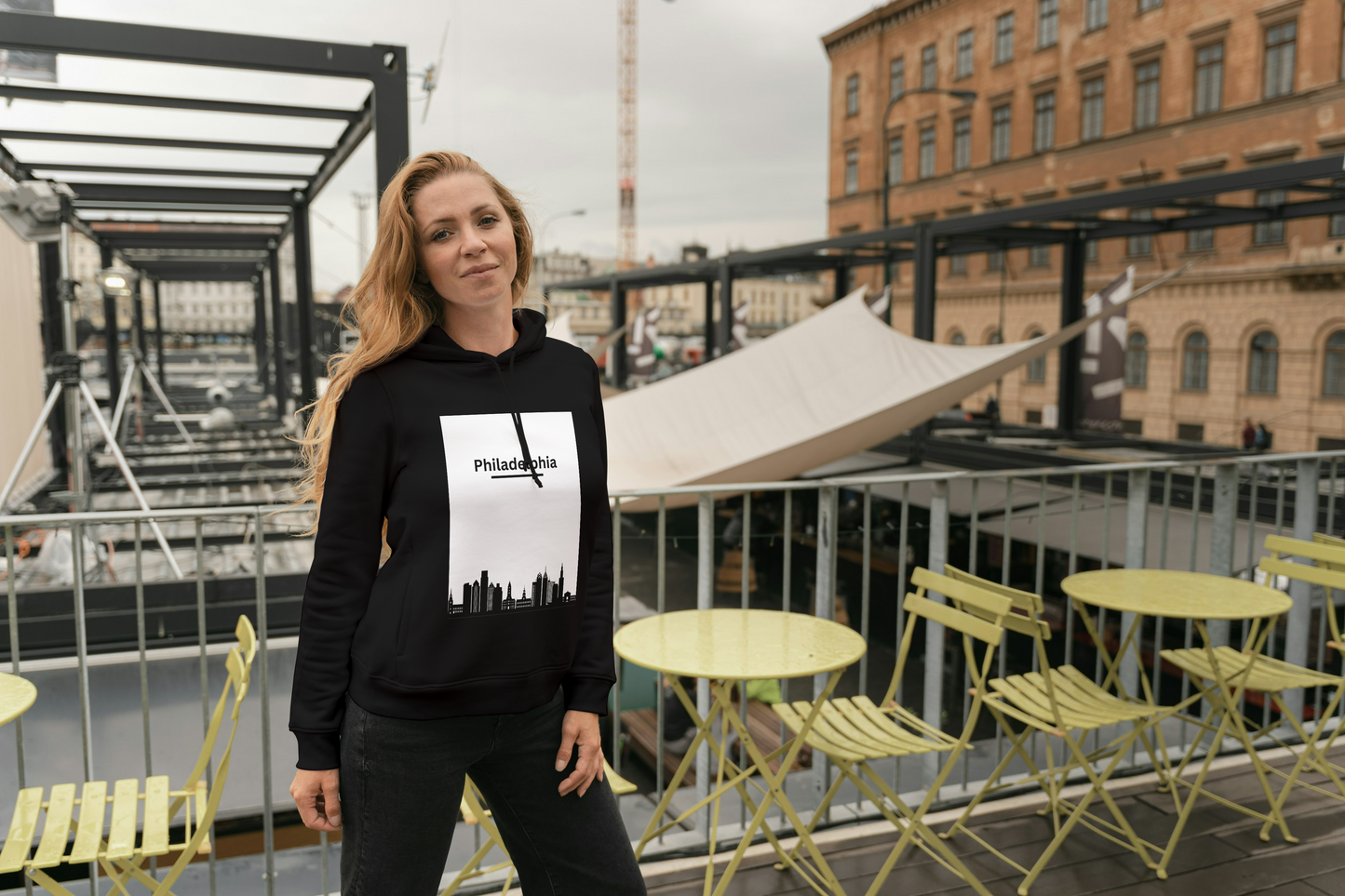 Unisex Lightweight Hooded Sweatshirt with Philly Vibes Black & White City View Comfortable, and Perfect for Urban Vibes and Everyday Wear!