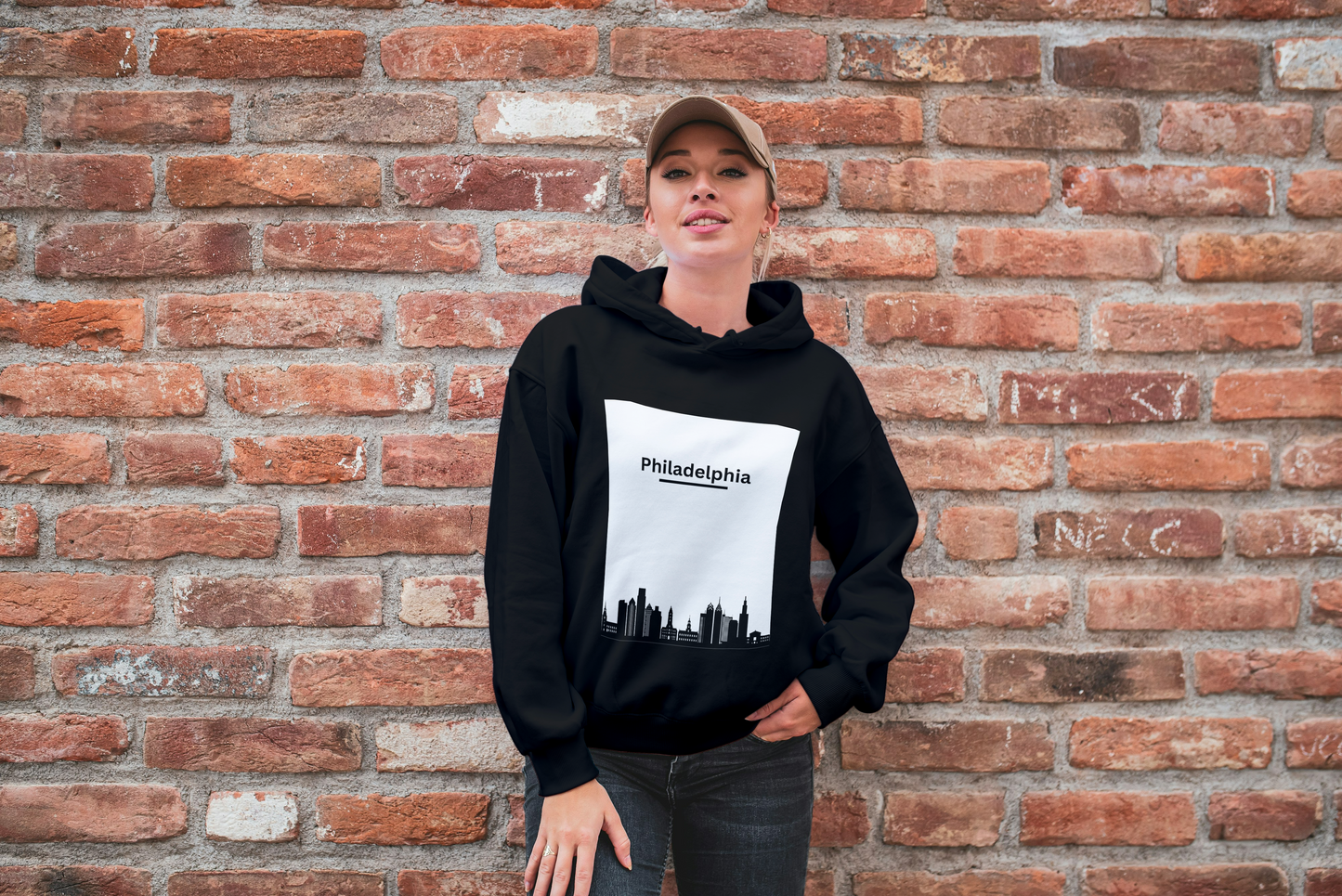 Unisex Lightweight Hooded Sweatshirt with Philly Vibes Black & White City View Comfortable, and Perfect for Urban Vibes and Everyday Wear!