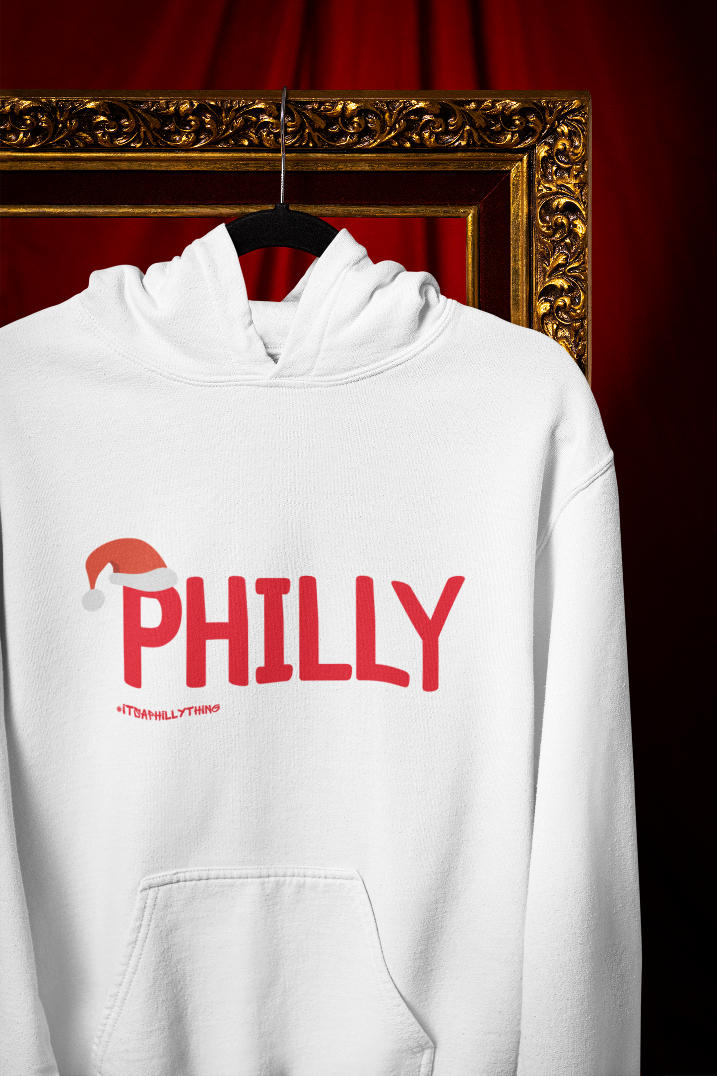 Philly Christmas Hoodie - Festive Unisex Sweatshirt with Santa Hat Design, Perfect for Holiday Spirit, Cozy Winter Wear, and City Pride