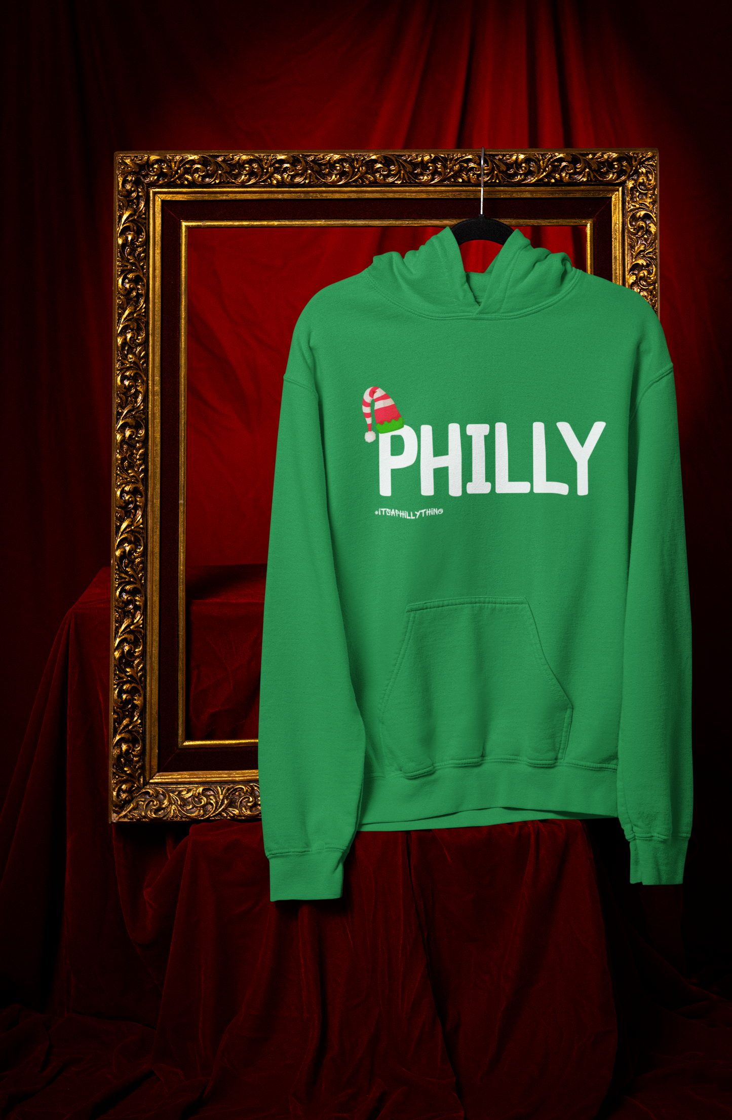 Philly Christmas Hoodie - Festive Unisex Sweatshirt with Santa Hat Design, Perfect for Holiday Spirit, Cozy Winter Wear, and City Pride