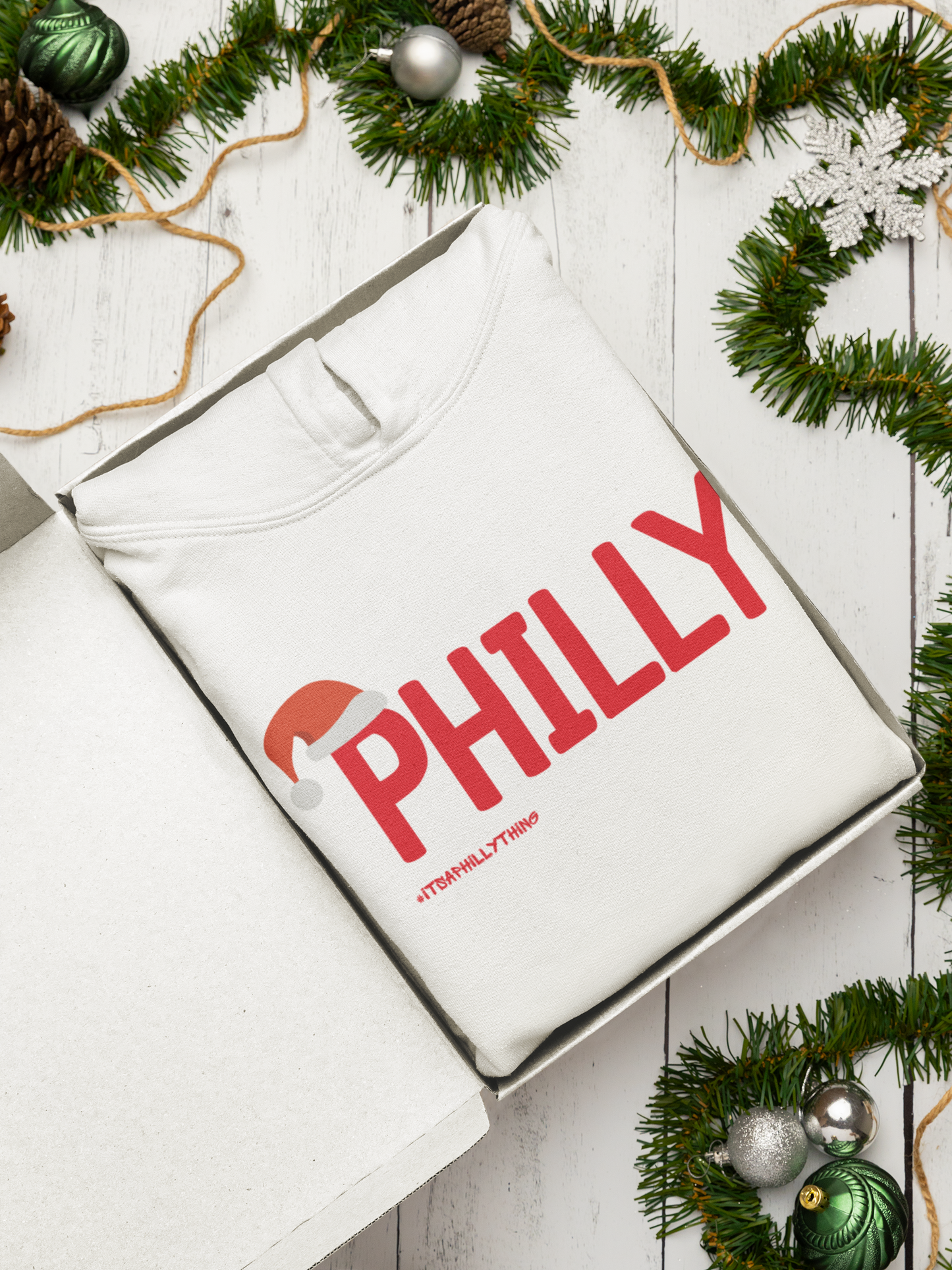 Philly Christmas Hoodie - Festive Unisex Sweatshirt with Santa Hat Design, Perfect for Holiday Spirit, Cozy Winter Wear, and City Pride