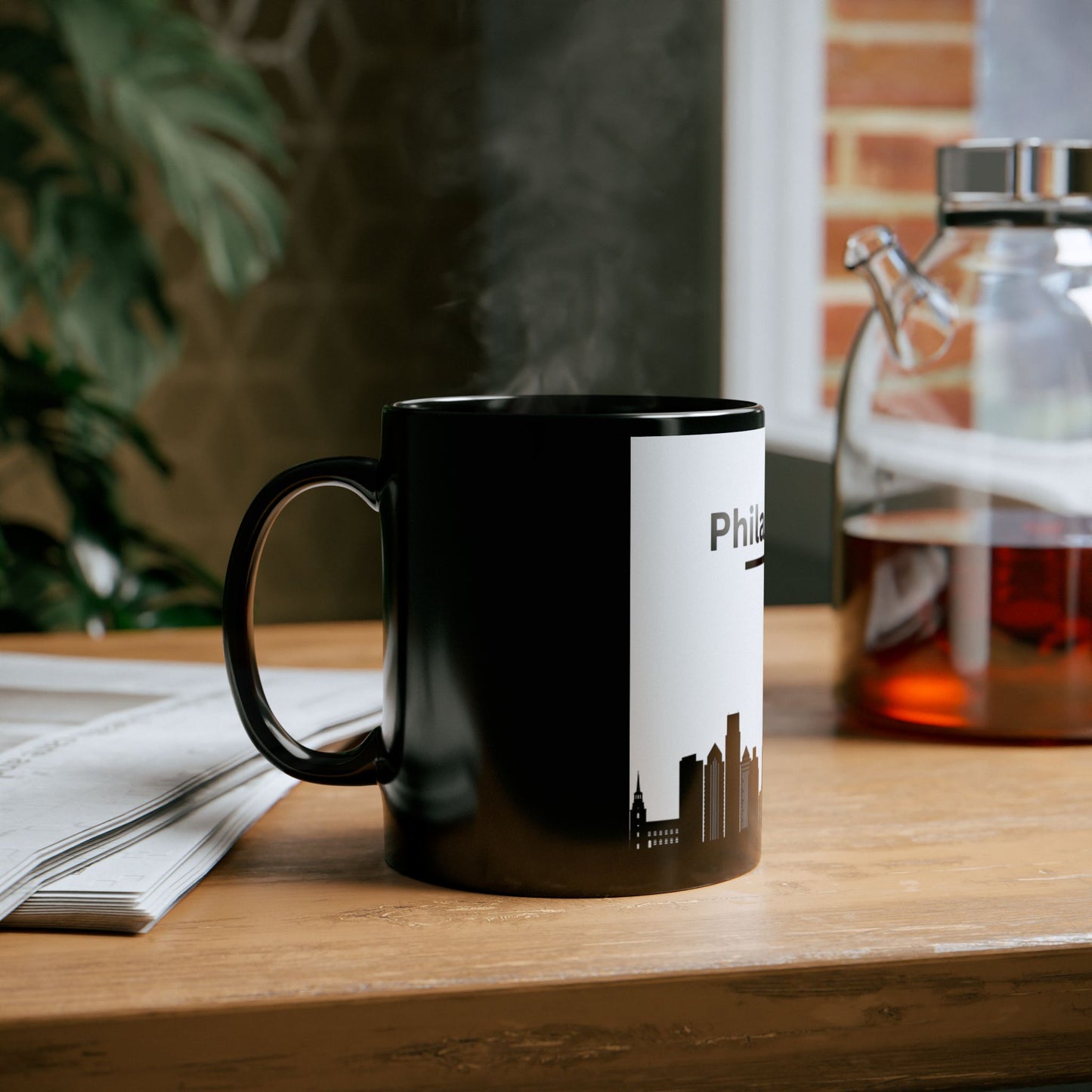 Black Mug with Stunning Philadelphia City View  Perfect for Coffee Lovers and City Enthusiasts! (11oz, 15oz)