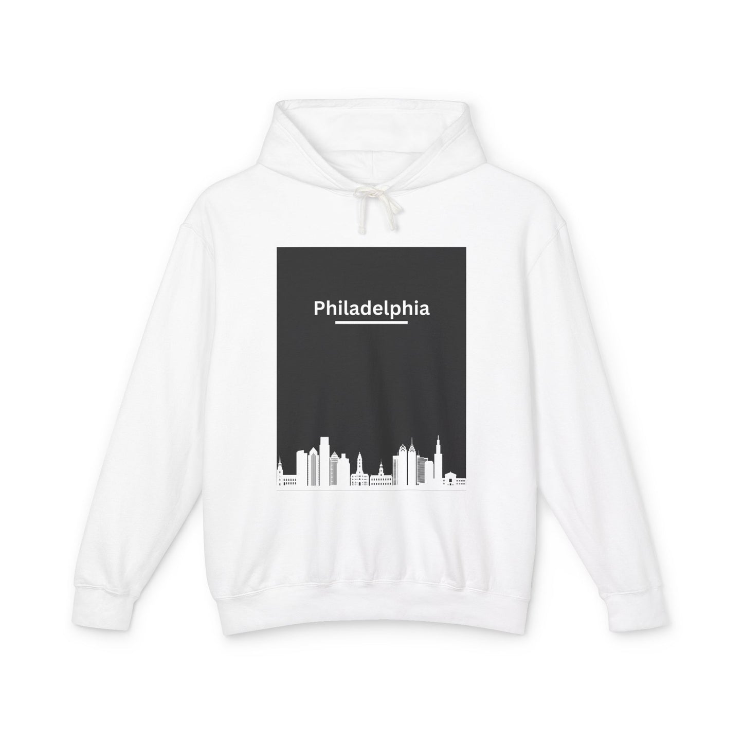 Unisex Lightweight Hooded Sweatshirt with Philly Vibes Black & White City View Comfortable, and Perfect for Urban Vibes and Everyday Wear!