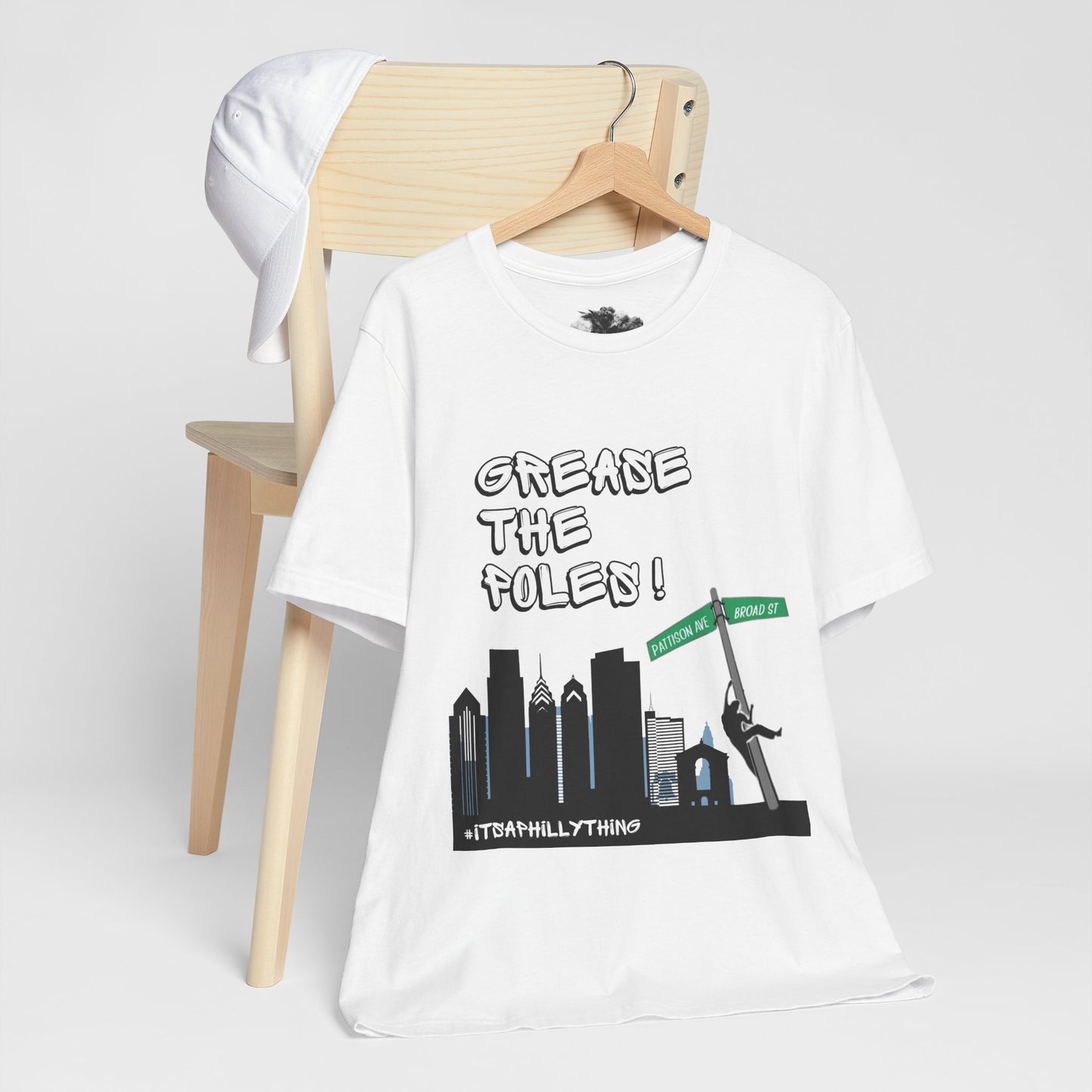 Unisex Jersey Short Sleeve Tee with 'Grease The Poles' and Philly City View  Soft, Stylish, and Perfect for True Philly Fans!