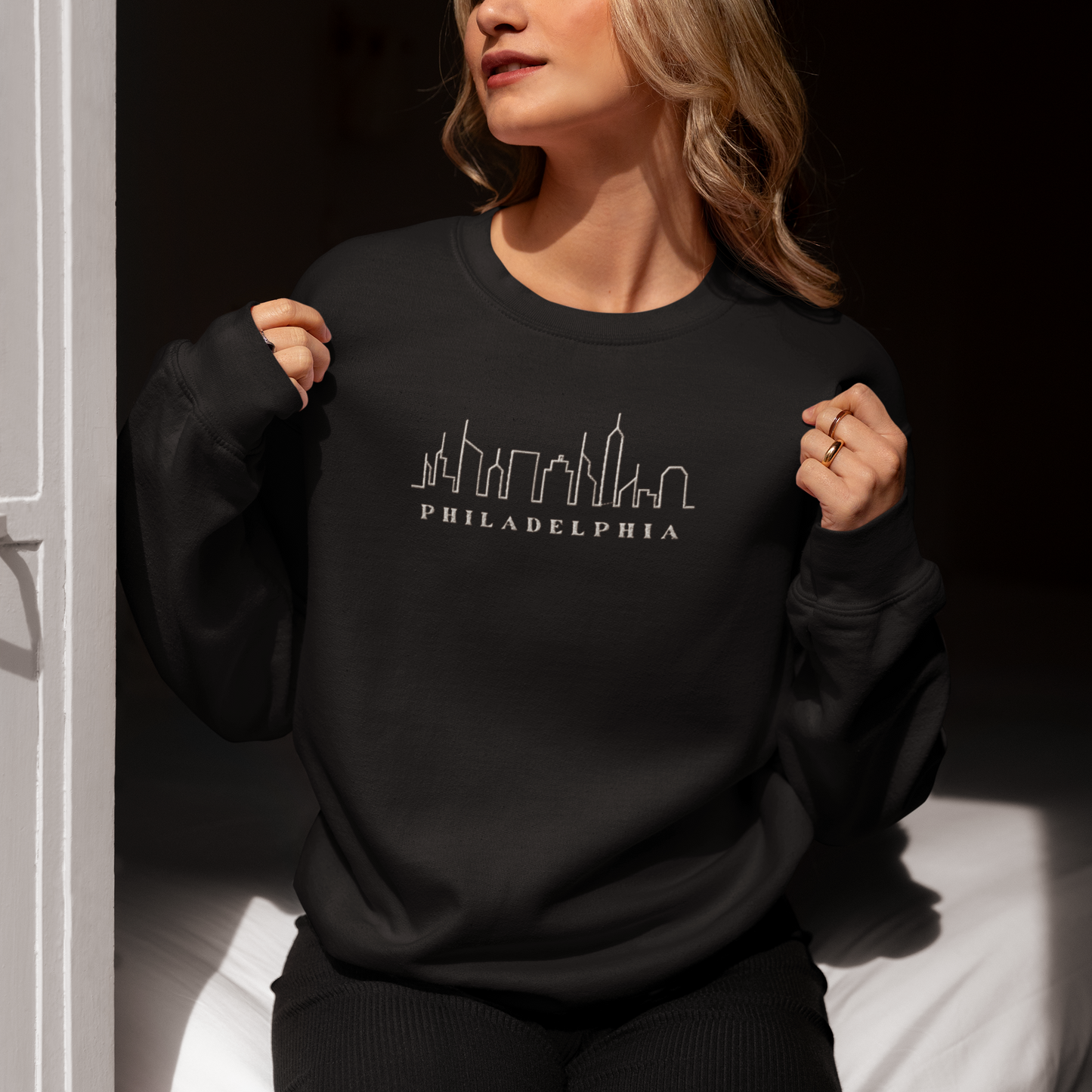 Philadelphia Skyline Embroidered Sweatshirt | Classy Cozy Apparel | Pride in Philly